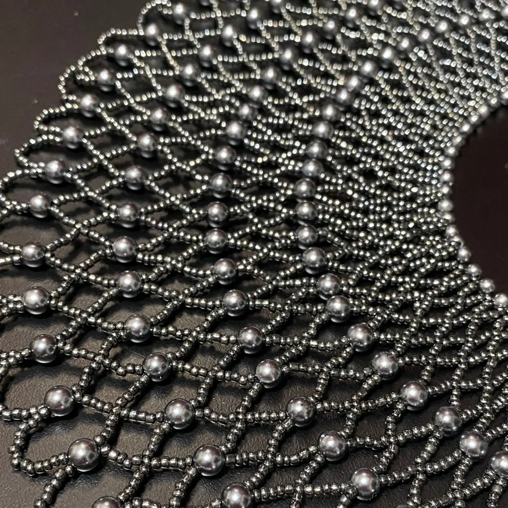 Elegant Brownstone vintage grey breaded collar Necklace